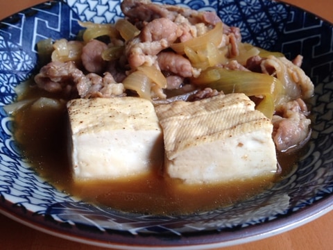 豚こまと焼き豆腐の甘辛煮♪